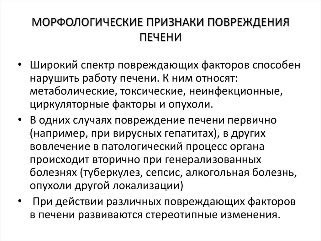 МОРФОЛОГИЧЕСКИЕ ПРИЗНАКИ ПОВРЕЖДЕНИЯ ПЕЧЕНИ