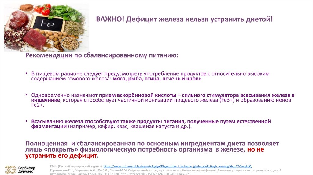 ВАЖНО! Дефицит железа нельзя устранить диетой!