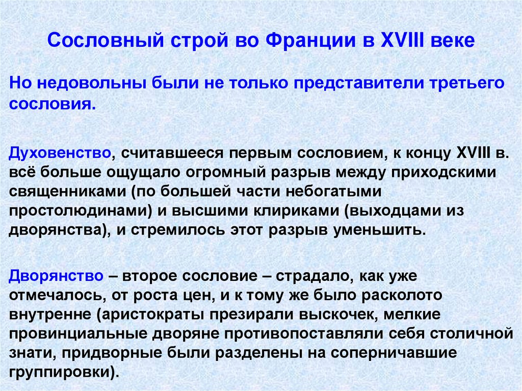 Сословный строй во Франции в XVIII веке