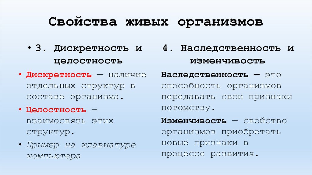 Свойства живых организмов
