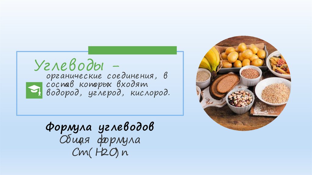 Формула углеводов Общая формула Сm(H2O)n