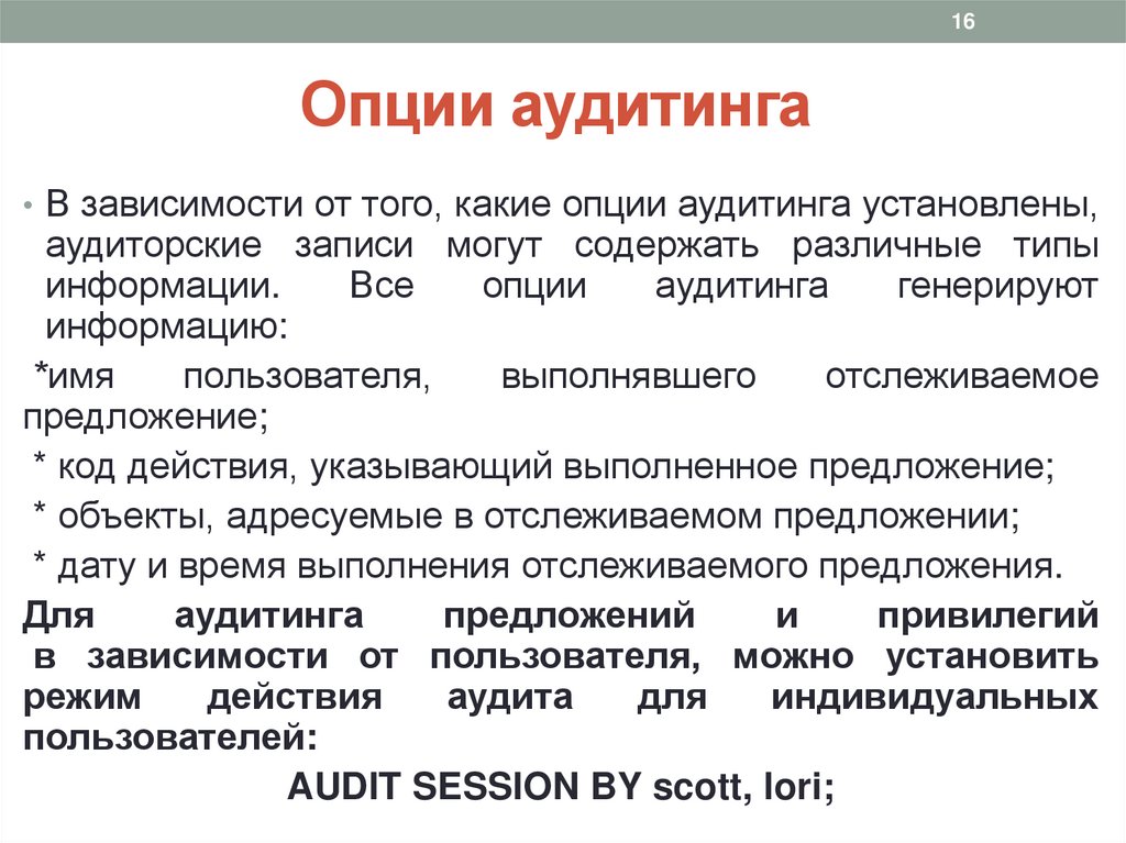 Опции аудитинга