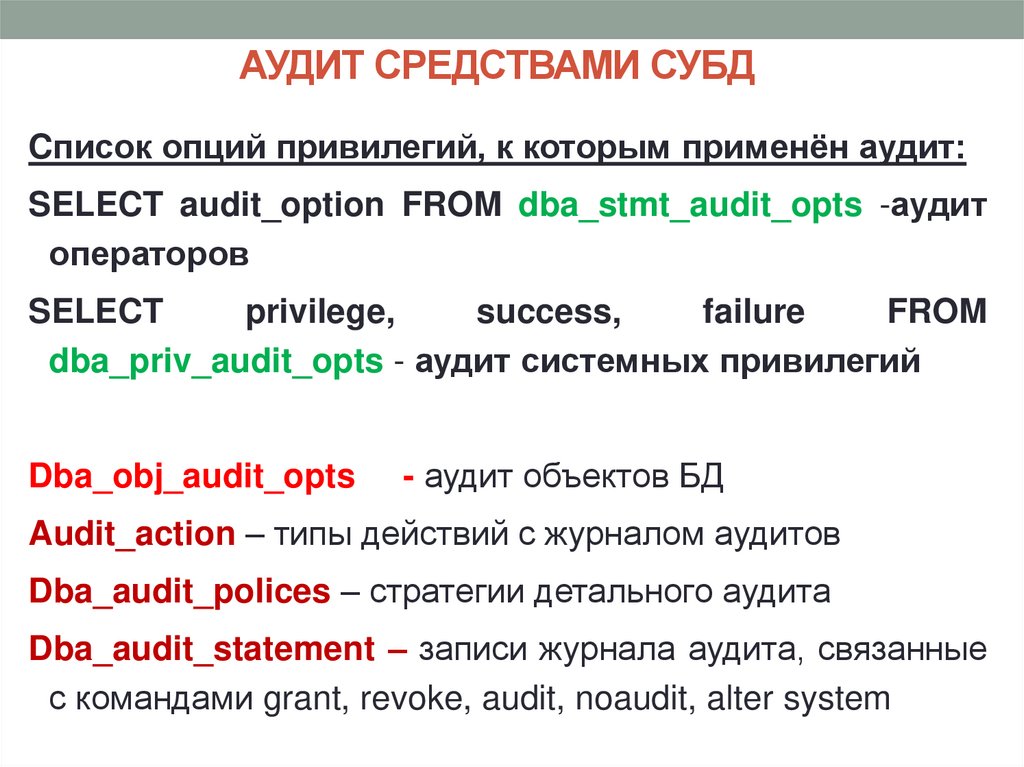 АУДИТ СРЕДСТВАМИ СУБД
