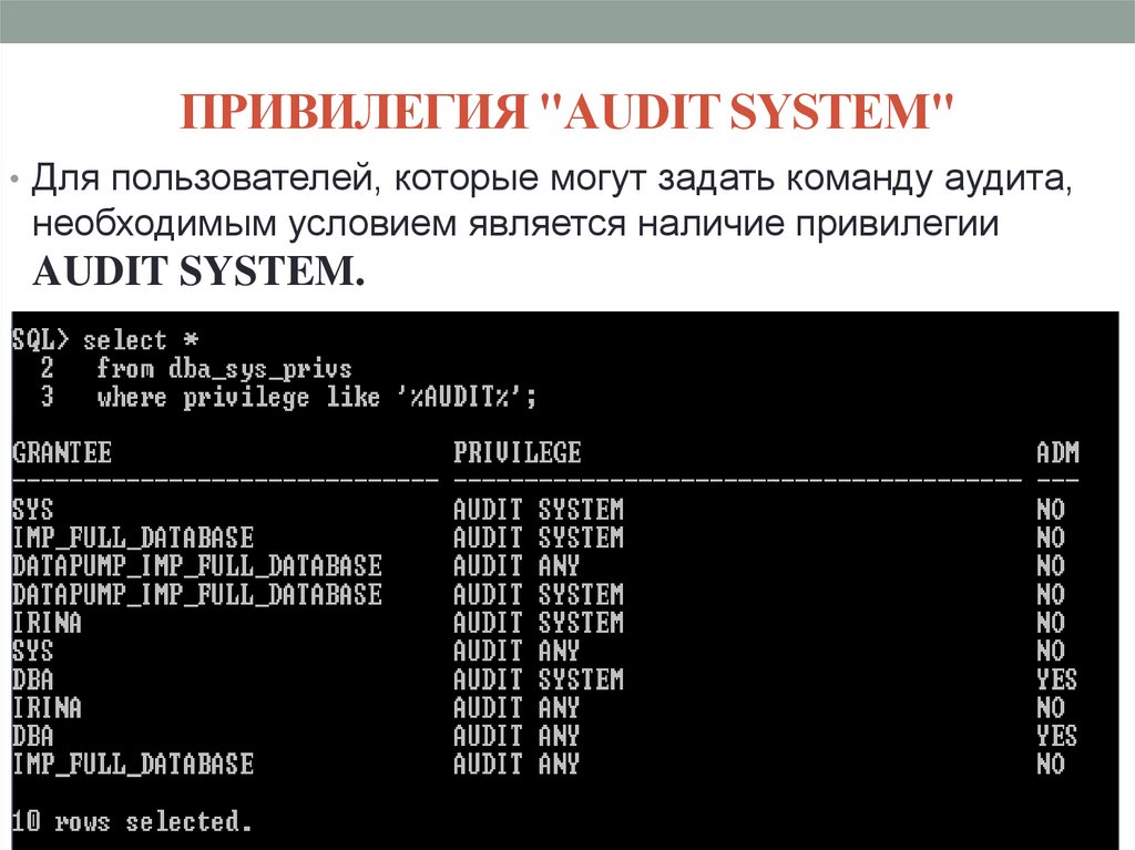 ПРИВИЛЕГИЯ "AUDIT SYSTEM"