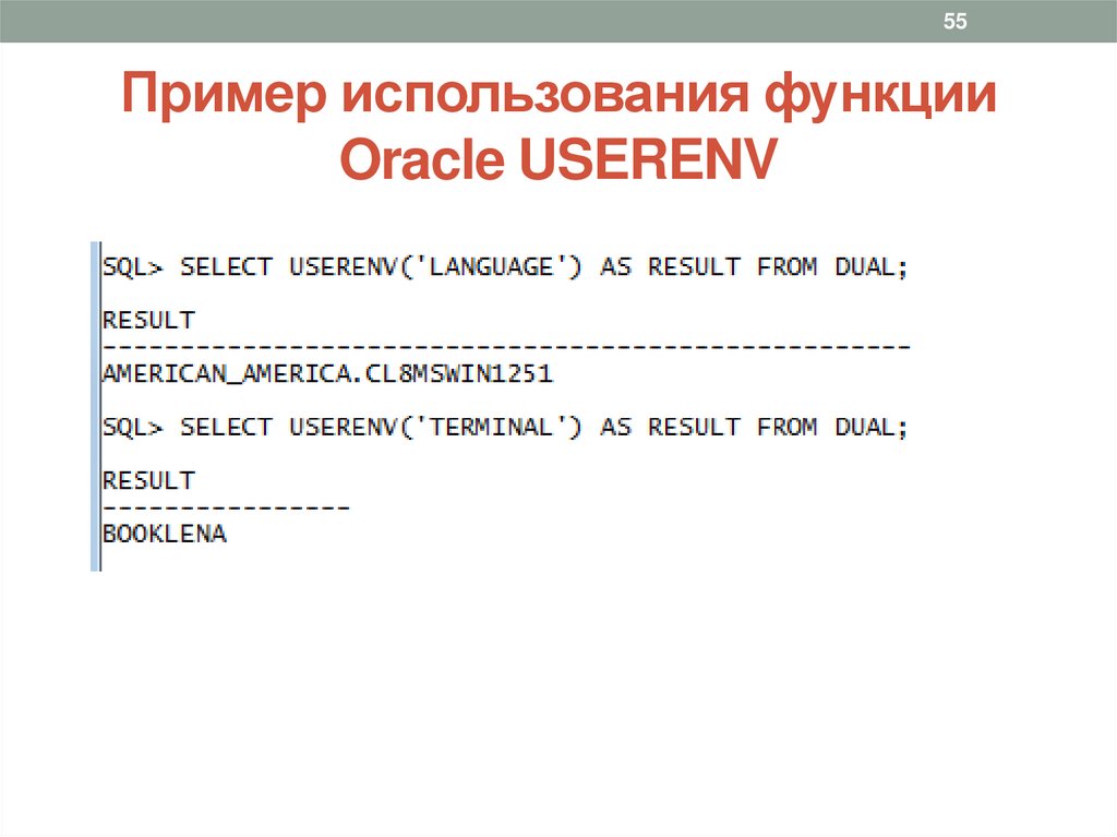 Пример использования функции Oracle USERENV