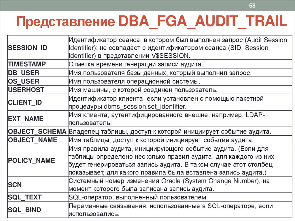 Представлениe DBA_FGA_AUDIT_TRAIL