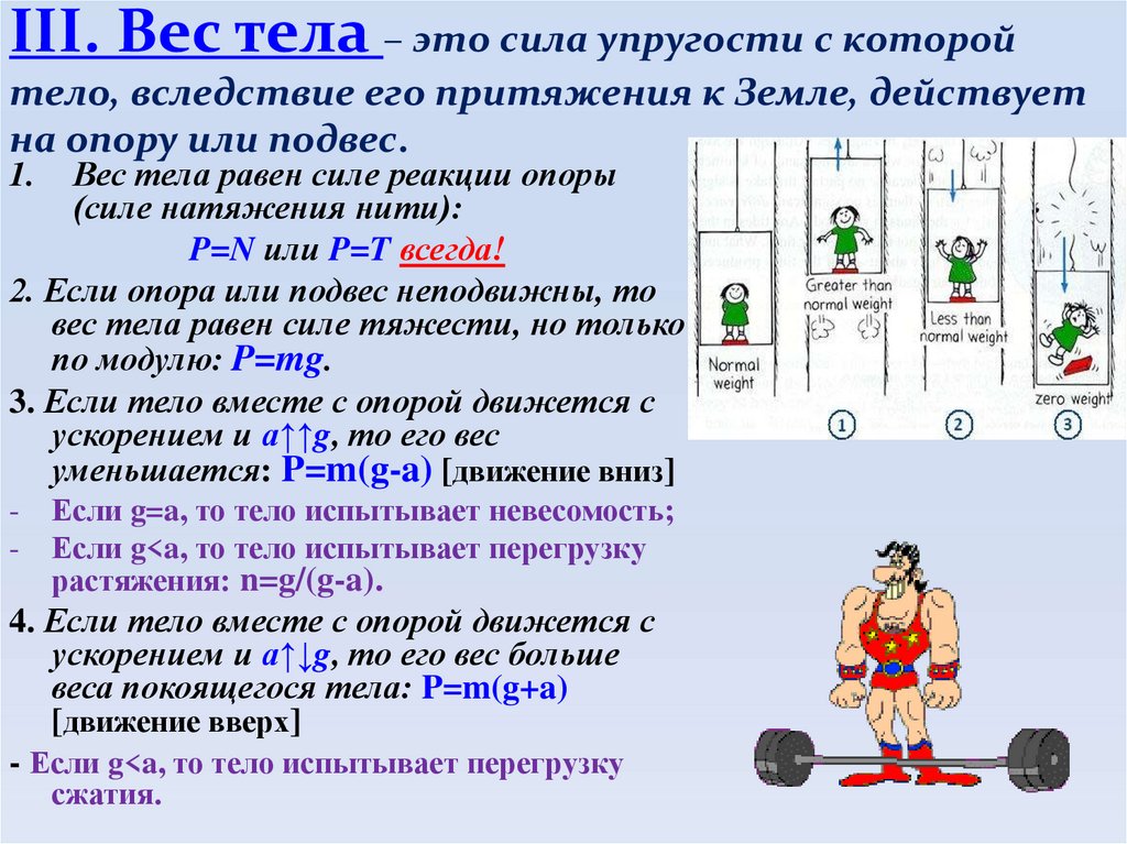 III. Вес тела – это сила упругости с которой тело, вследствие его притяжения к Земле, действует на опору или подвес.