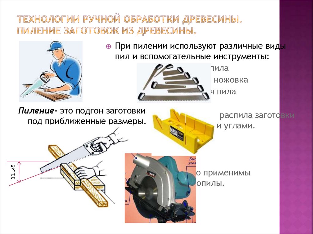 Технологии ручной обработки древесины. Пиление заготовок из древесины.