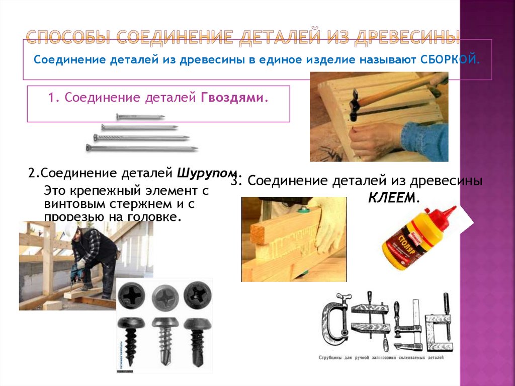 Способы соединение деталей из древесины