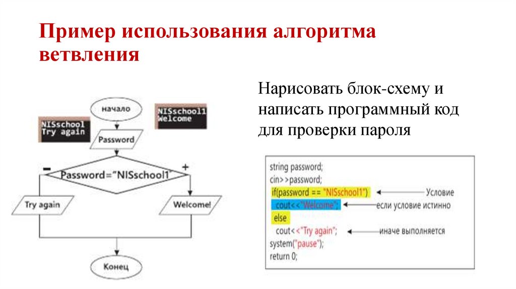 Пример использования алгоритма ветвления