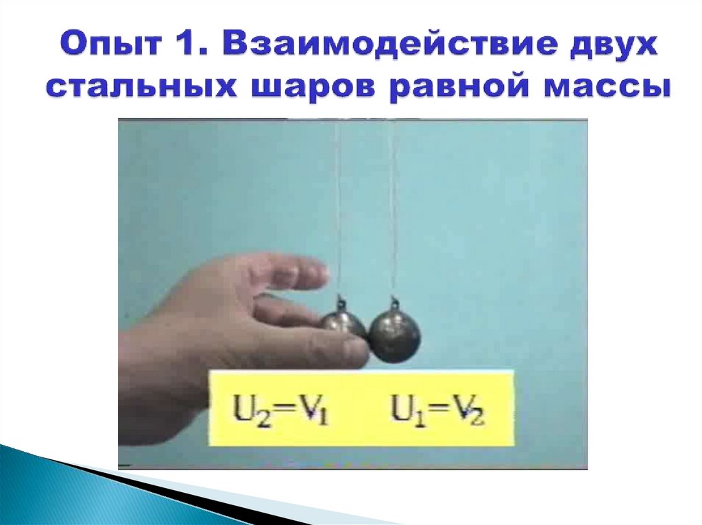 Опыт 1. Взаимодействие двух стальных шаров равной массы