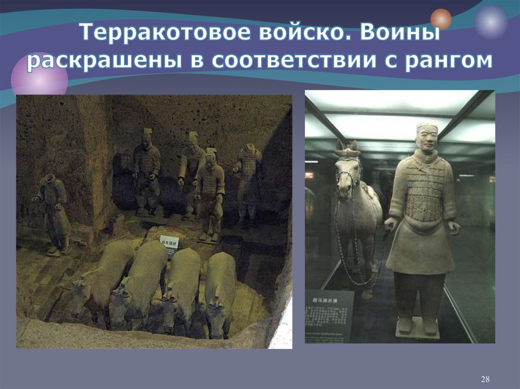 Терракотовое войско. Воины раскрашены в соответствии с рангом