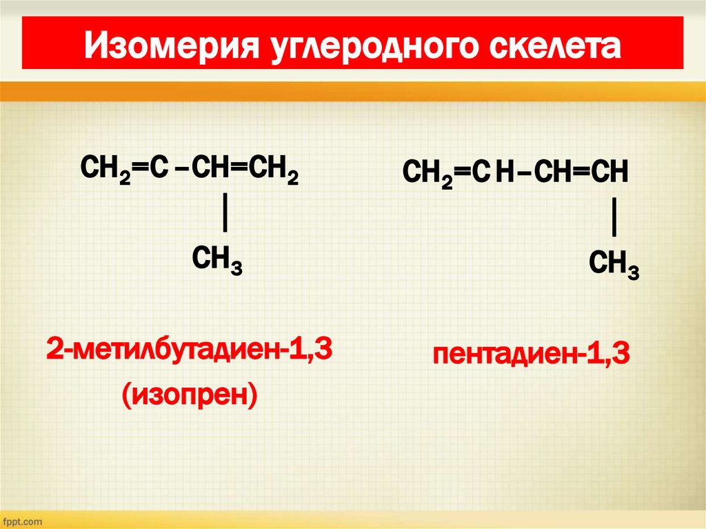 Изомерия диенов Изомерия углеродного скелета