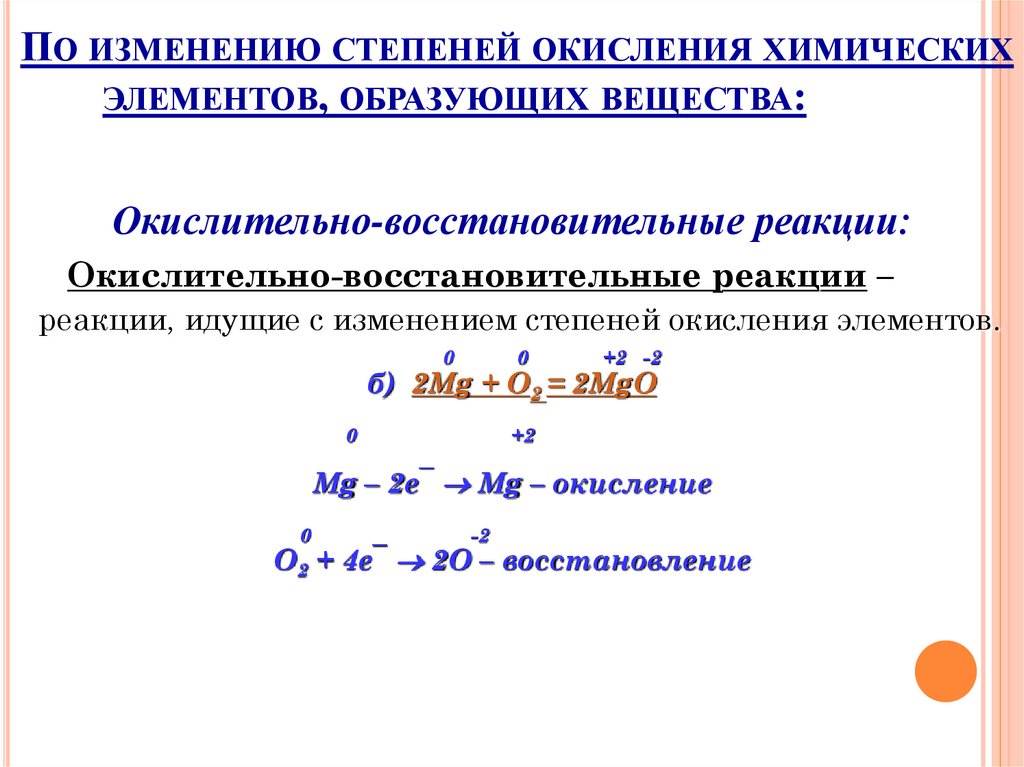 По изменению степеней окисления химических элементов, образующих вещества:
