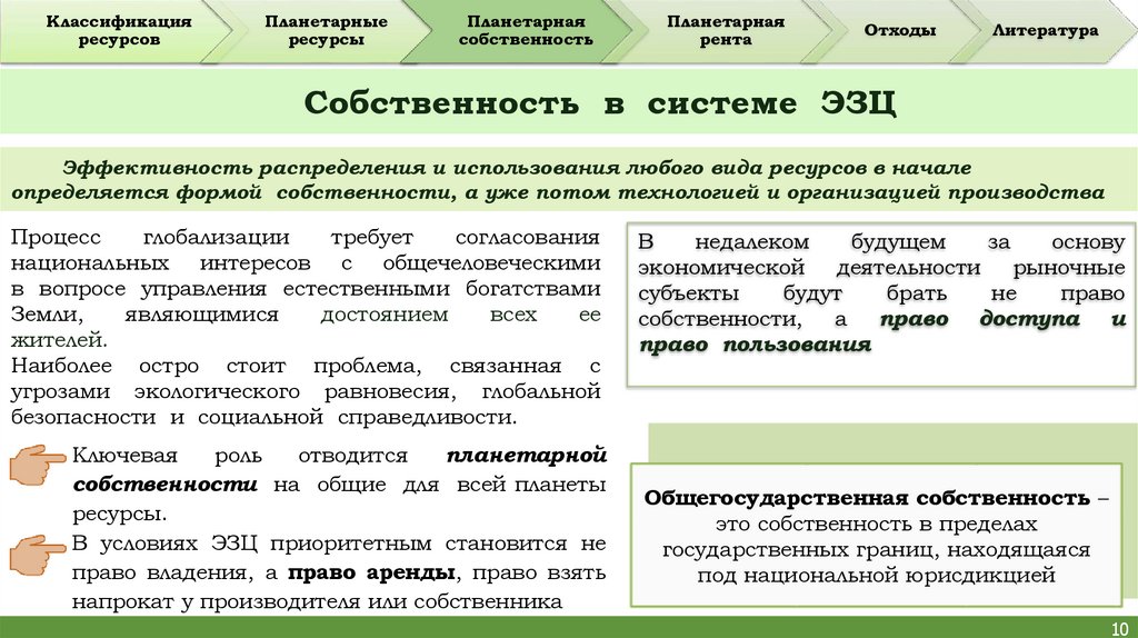 Собственность в системе ЭЗЦ