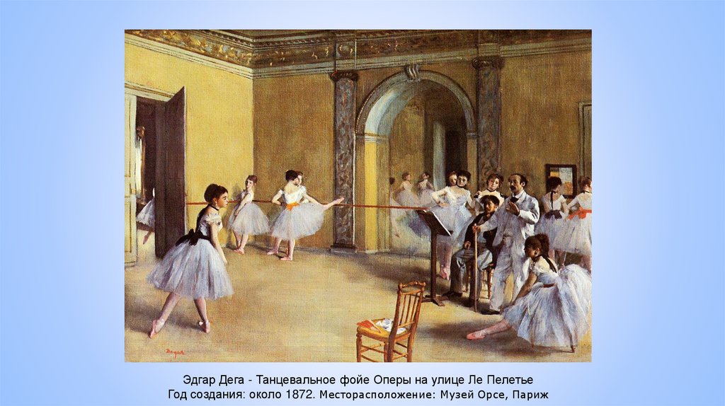 Эдгар Дега - Танцевальное фойе Оперы на улице Ле Пелетье Год создания: около 1872. Месторасположение: Музей Орсе, Париж