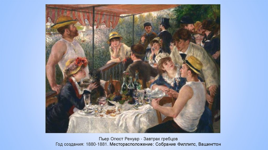 Пьер Огюст Ренуар - Завтрак гребцов Год создания: 1880-1881. Месторасположение: Собрание Филлипс, Вашингтон