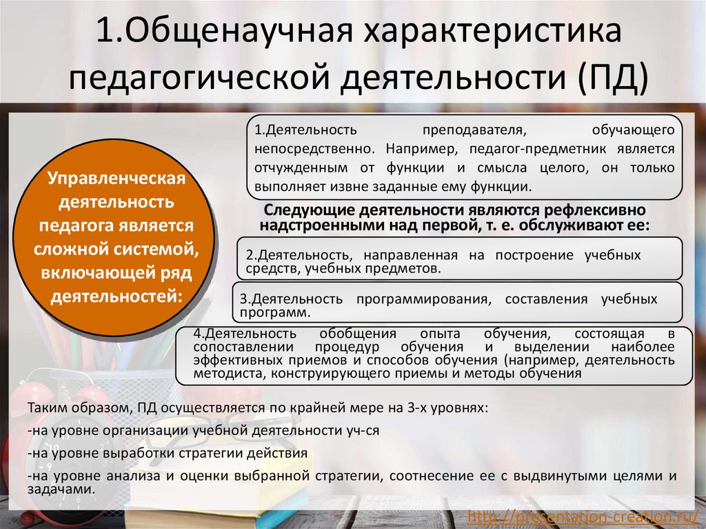 1.Общенаучная характеристика педагогической деятельности (ПД)