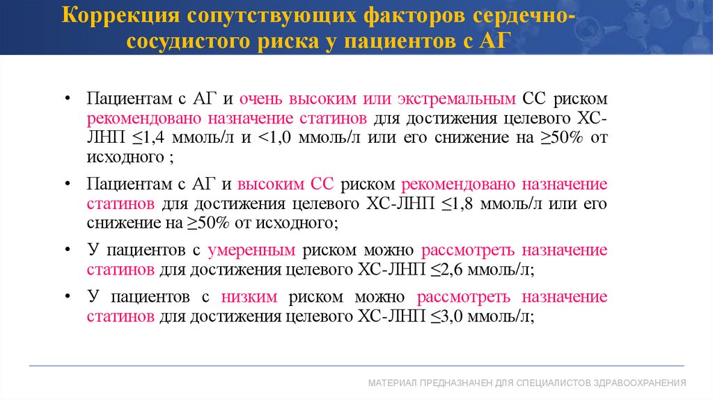 Коррекция сопутствующих факторов сердечно-сосудистого риска у пациентов с АГ
