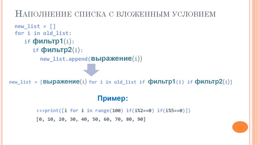 Наполнение списка с вложенным условием