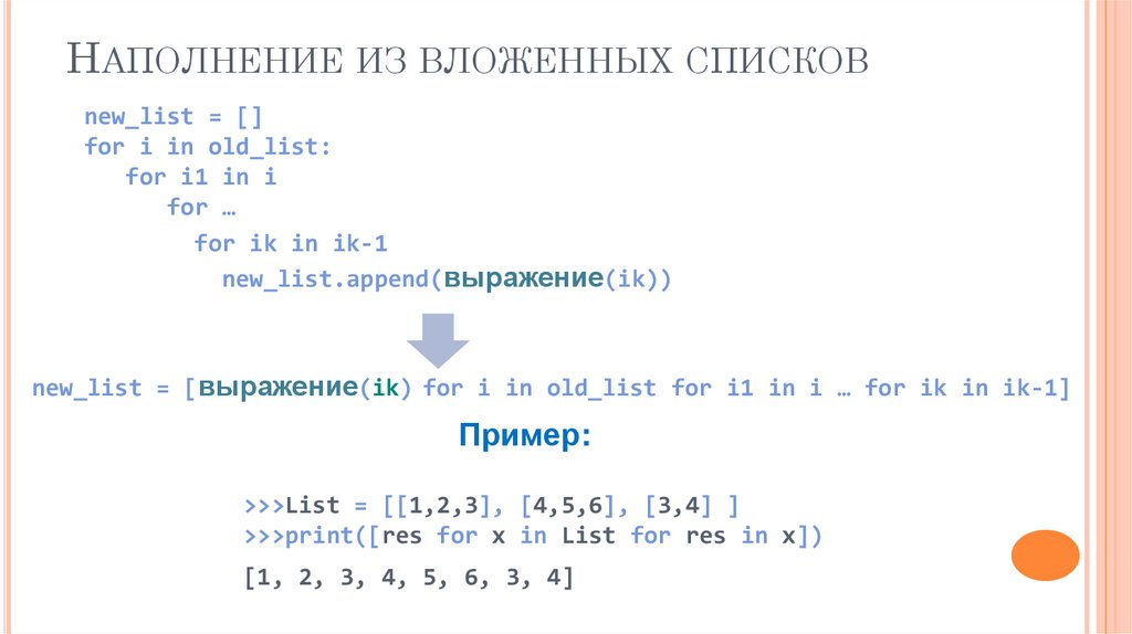 Наполнение из вложенных списков