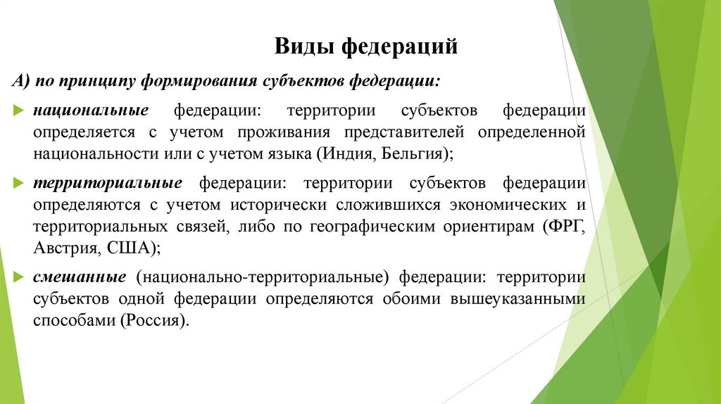 Виды федераций 
