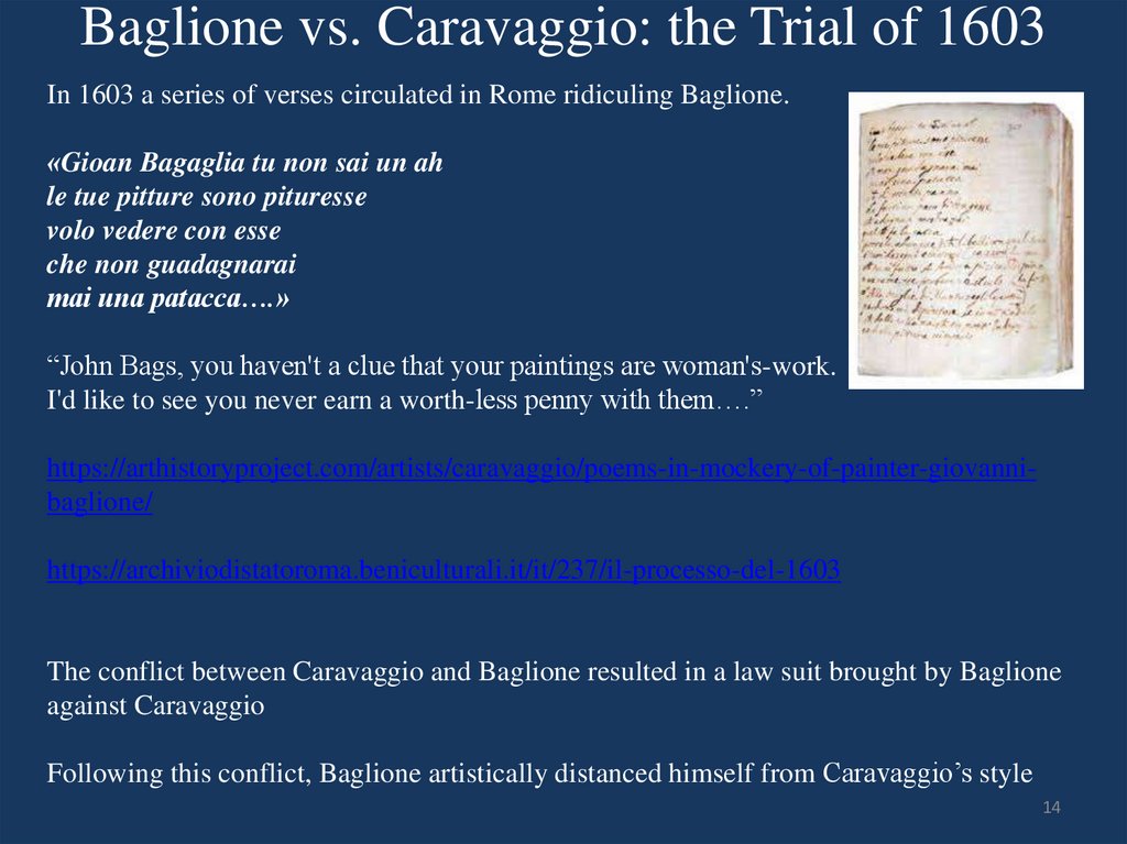 Baglione vs. Caravaggio: the Trial of 1603