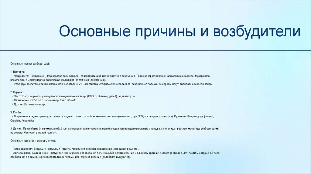 Основные причины и возбудители