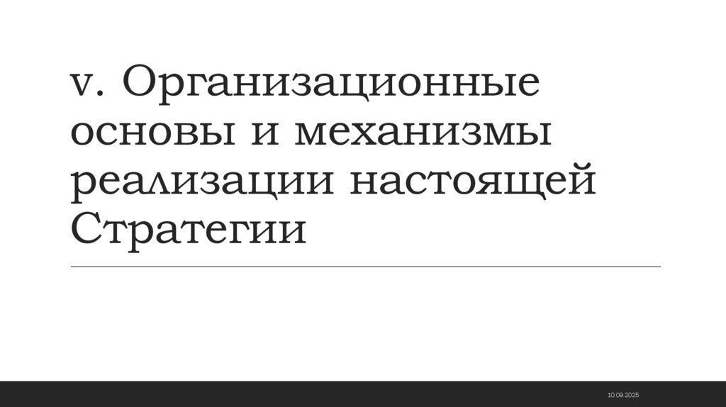 v. Организационные основы и механизмы реализации настоящей Стратегии