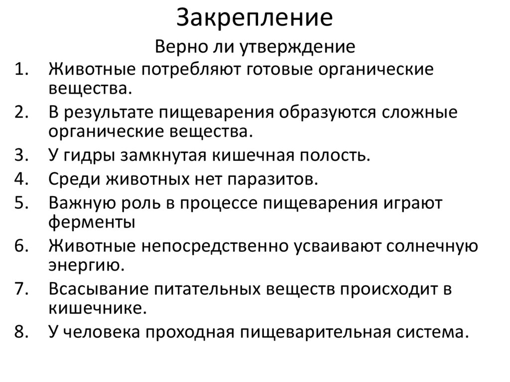 Закрепление Верно ли утверждение