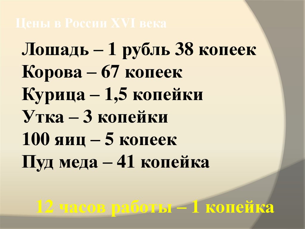 Цены в России XVI века