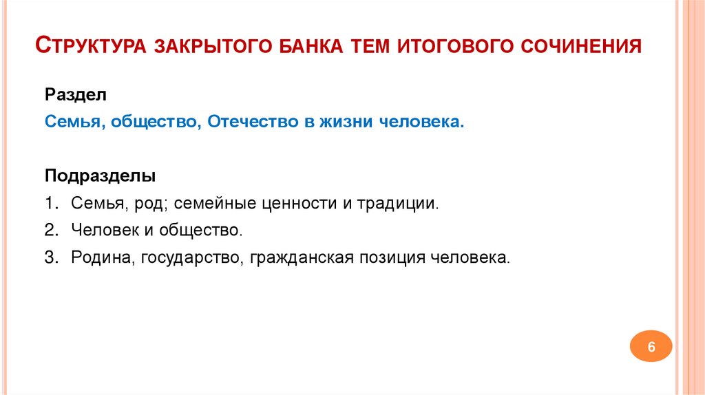 Структура закрытого банка тем итогового сочинения