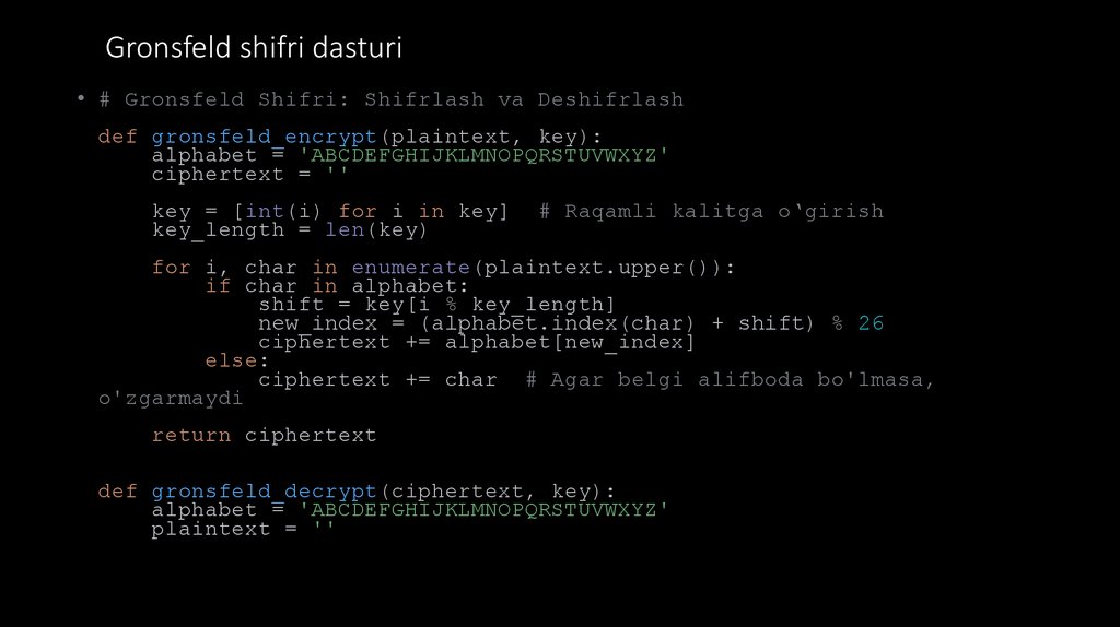 Gronsfeld shifri dasturi