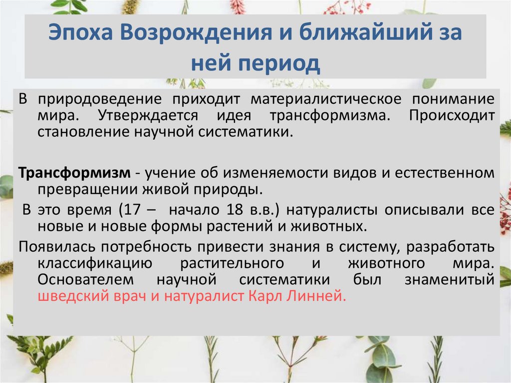 Эпоха Возрождения и ближайший за ней период