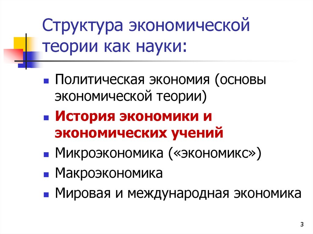 Структура экономической теории как науки: