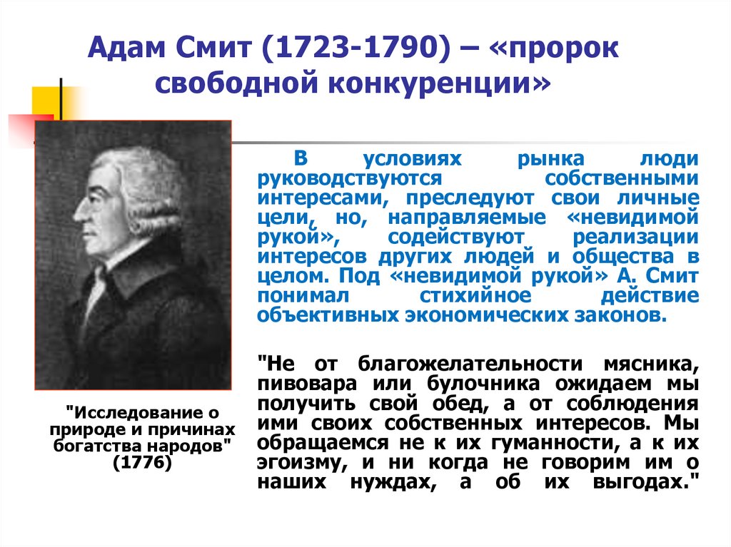 Адам Смит (1723-1790) – «пророк свободной конкуренции»