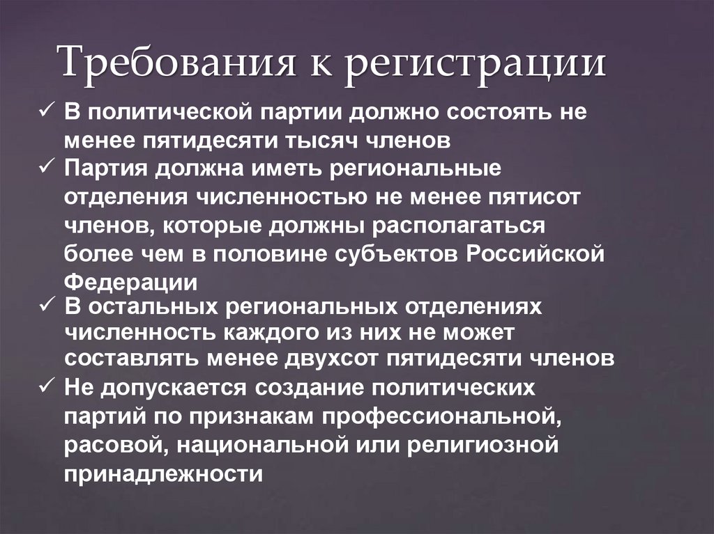 Требования к регистрации
