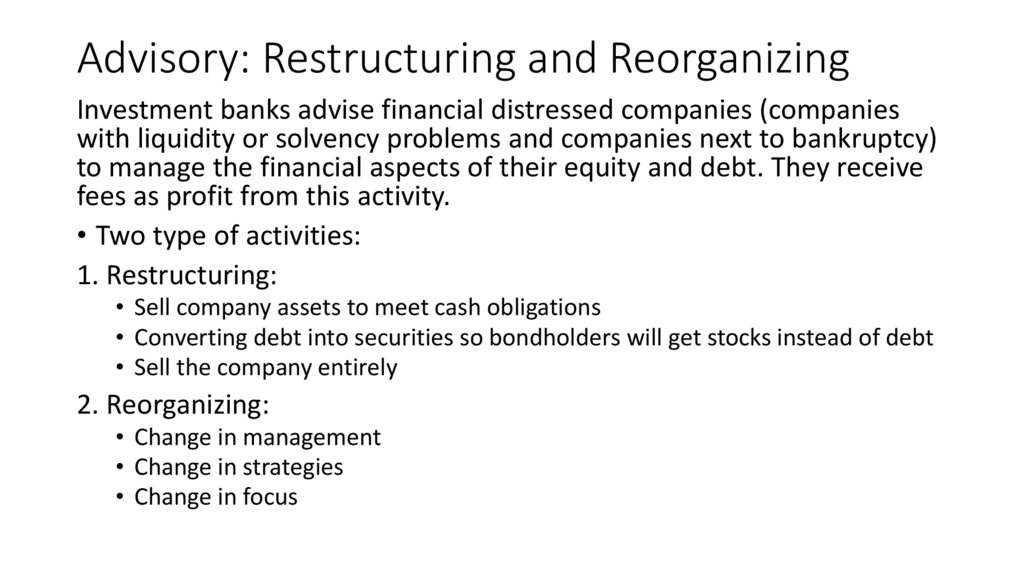 Advisory: Restructuring and Reorganizing