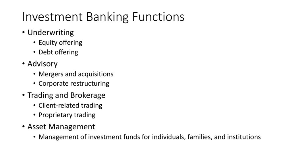 Investment Banking Functions