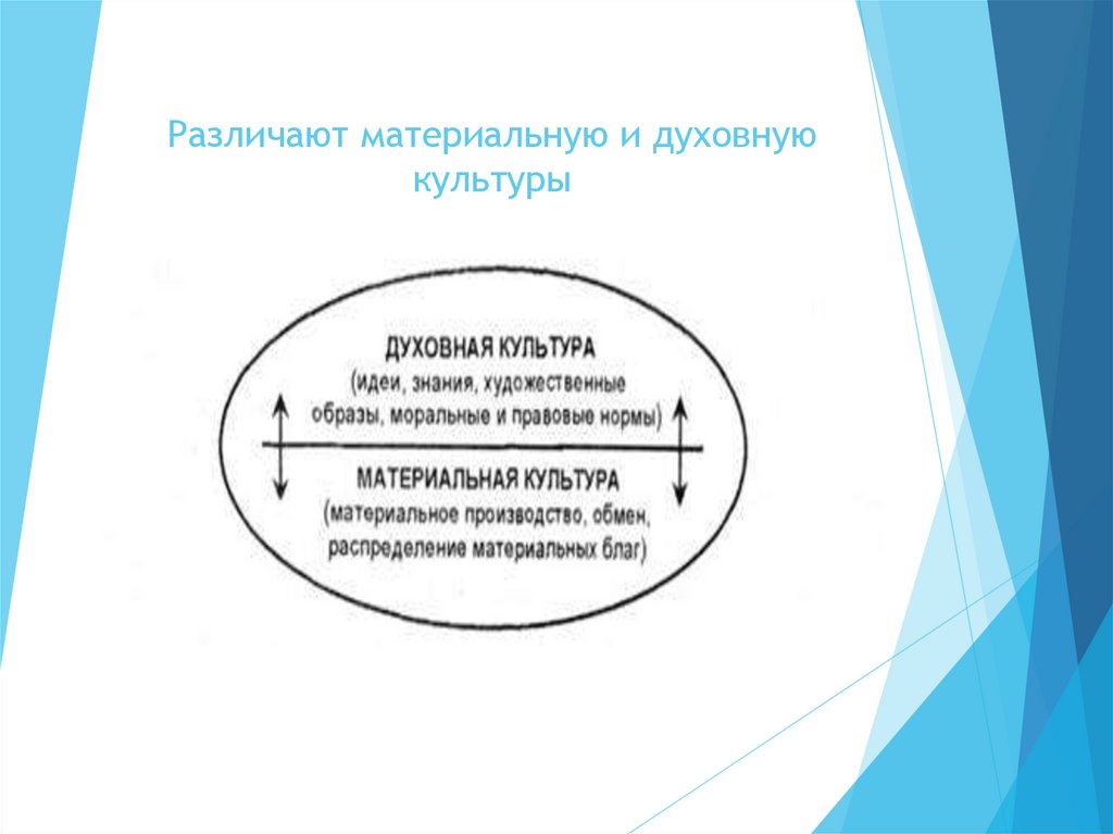 Различают материальную и духовную культуры