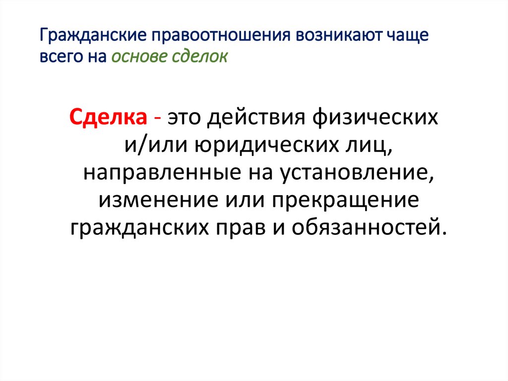 Гражданские правоотношения возникают чаще всего на основе сделок