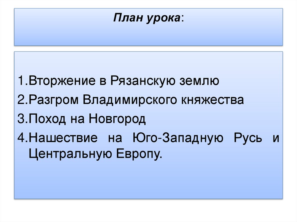 План урока: