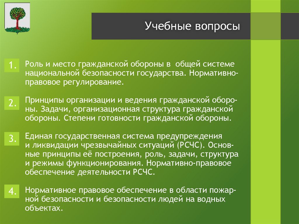 Роль и место гражданской обороны в общей системе национальной безопасности государства. Нормативно-правовое регулирование.