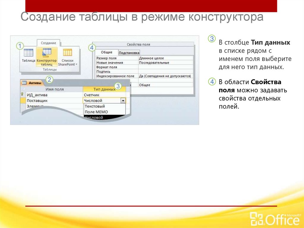 Создание таблицы в режиме конструктора