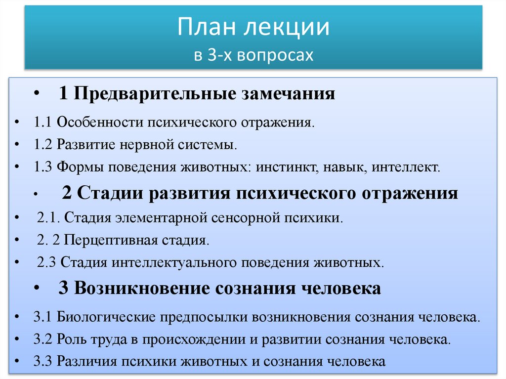 План лекции в 3-х вопросах