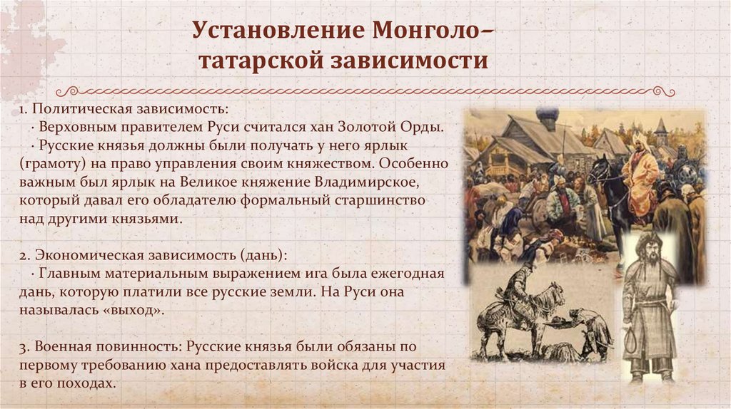 Установление Монголо-татарской зависимости