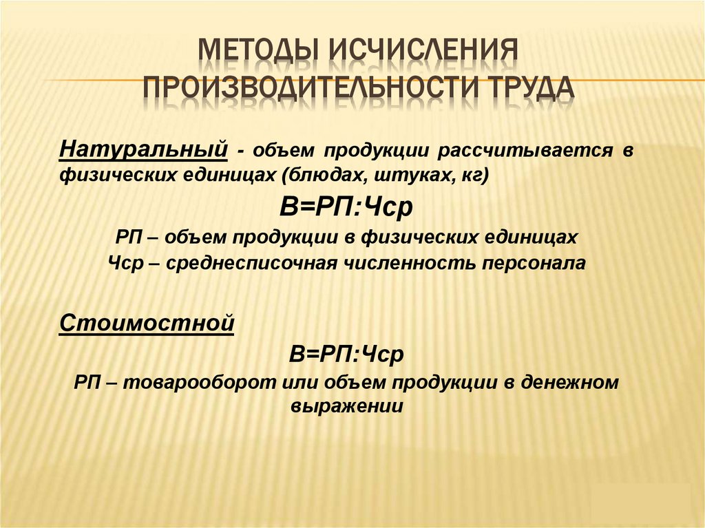 Методы исчисления производительности труда