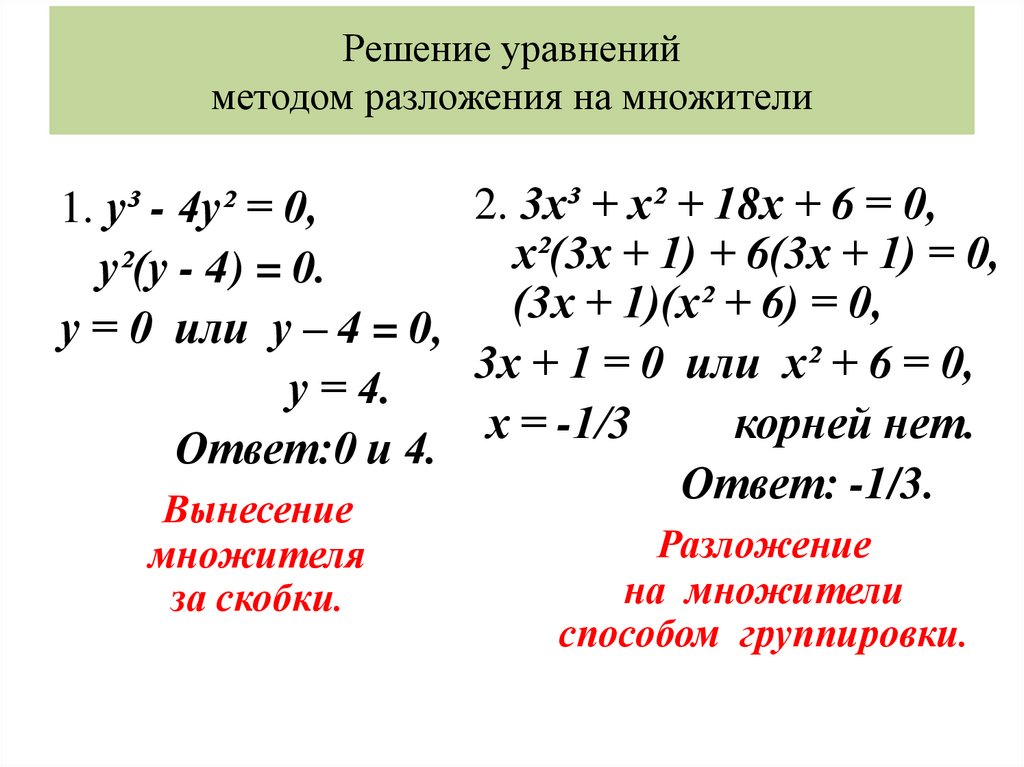 Решение уравнений методом разложения на множители