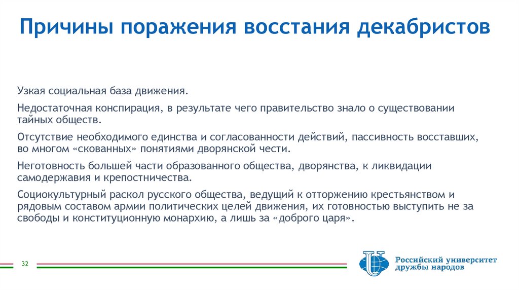 Причины поражения восстания декабристов