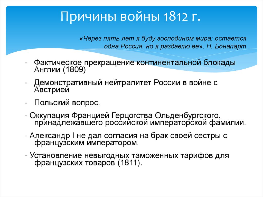 Причины войны 1812 г.